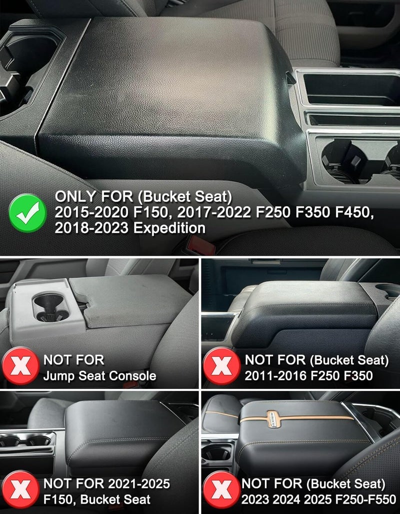 KBH Center Console Armrest Cover for F150 2015-2020, F250 F350 F450 2017-2022, 2018-2024 Ford Expedition, Bucket Seat, Anti-Scratch, Washble, Black (Not for Other Years) - Image 1